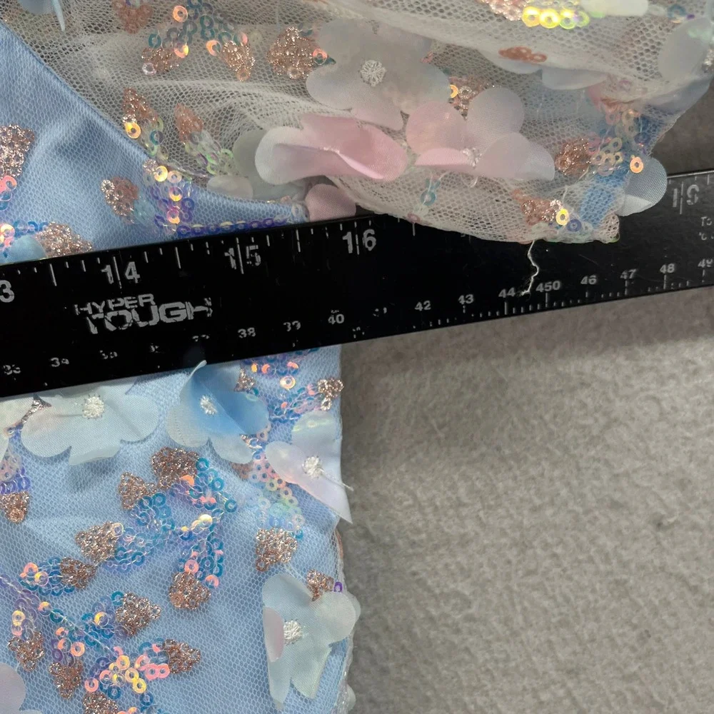 Rare Editions Dress Girls 16 Light Blue Floral Applique Sequin Party Formal NWT